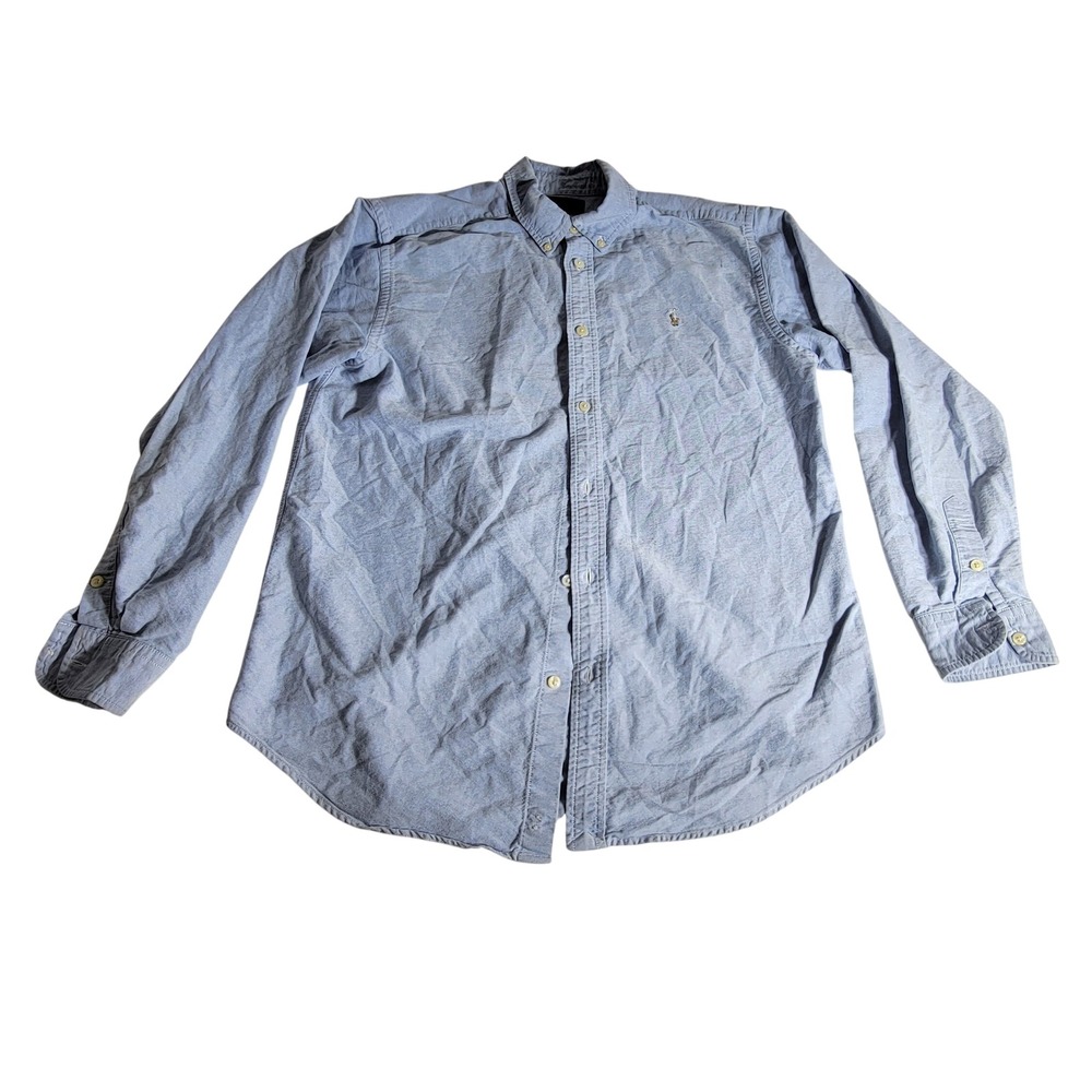 Ralph Lauren Boys Size 20 Light Blue Oxford Long Sleeve Button Down Shirt Logo